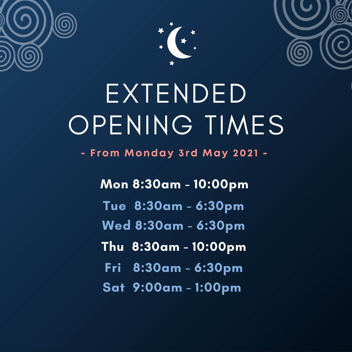 Central Wellness extended opening times schedule